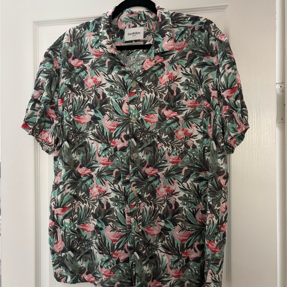Goodfellow & Co Men's Flamingo Print Shirt - Pink and Green